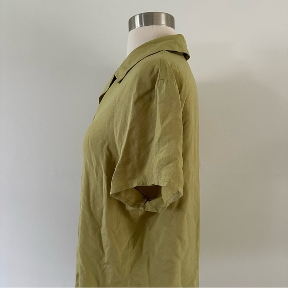 Vintage Ann Taylor 100% Silk Lime Green Button Down Short Sleeve Shirt Top - Picture 4 of 6